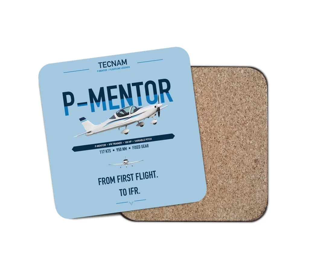 Tecnam P-Mentor design on light blue 1 piece coaster