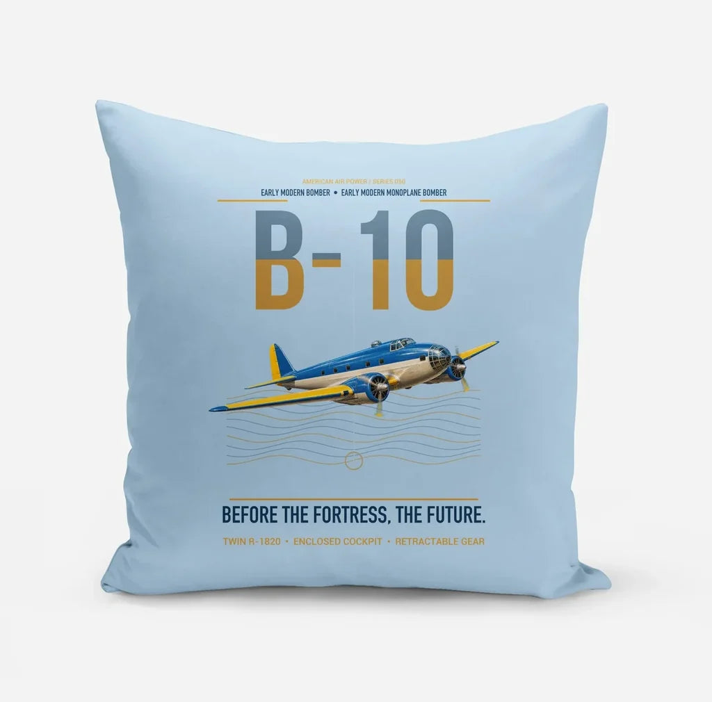 Martin B-10 design on light blue pillow