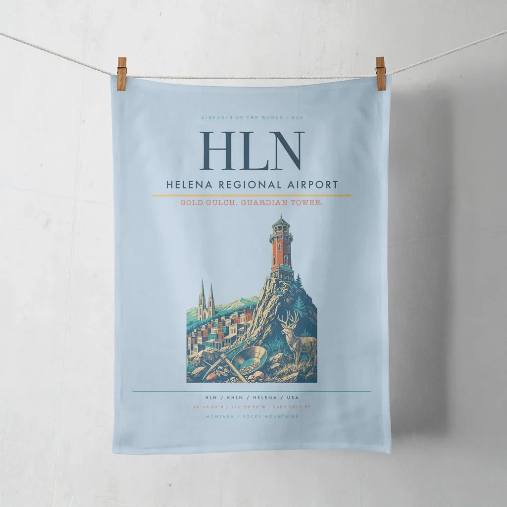 Helena Regional Airport (HLN) design on light blue towel