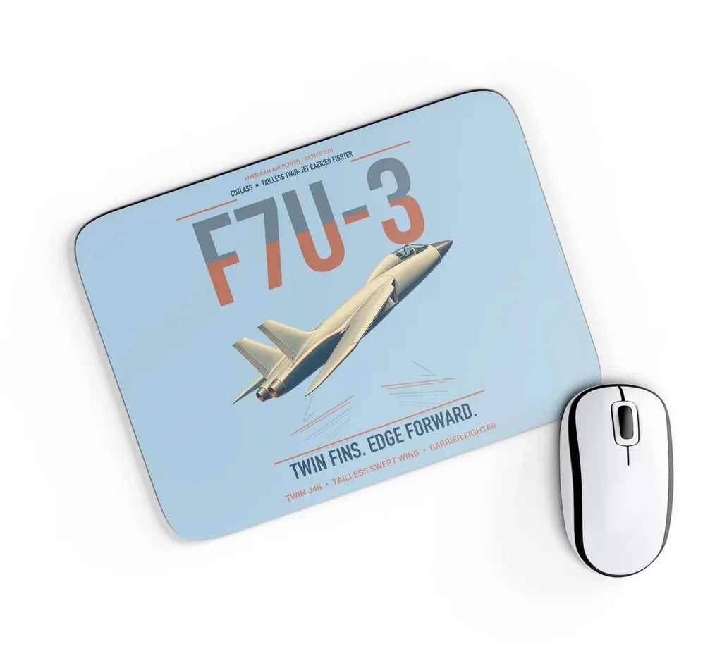 F7U-3 Cutlass design on light blue rectangle mouse pad