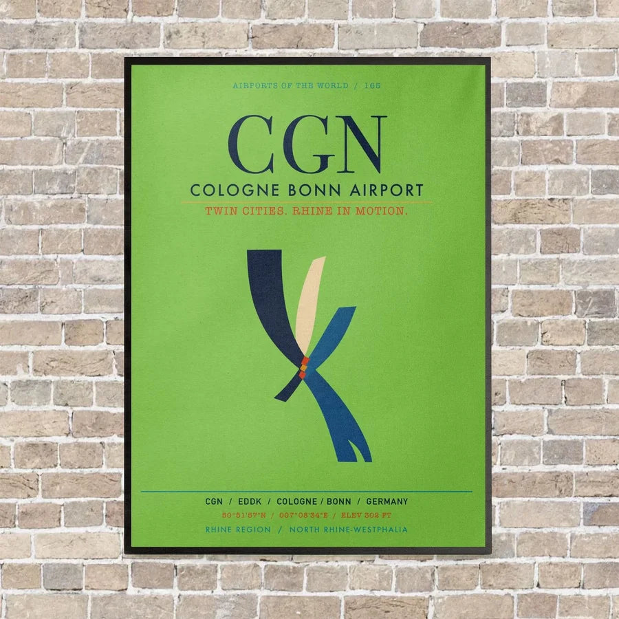 Cologne Bonn Airport CGN vertical canvas print - framed - light green background