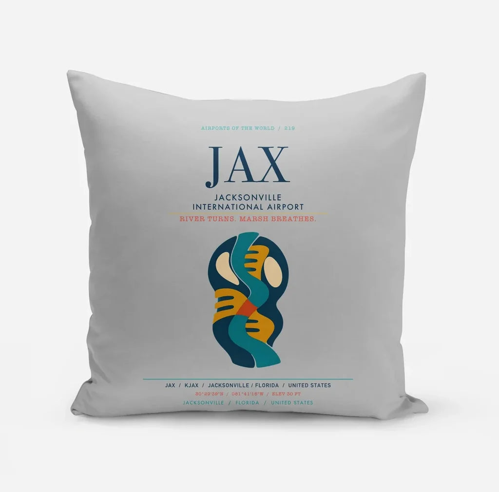 Jacksonville International Airport (JAX) design on light gray pillow