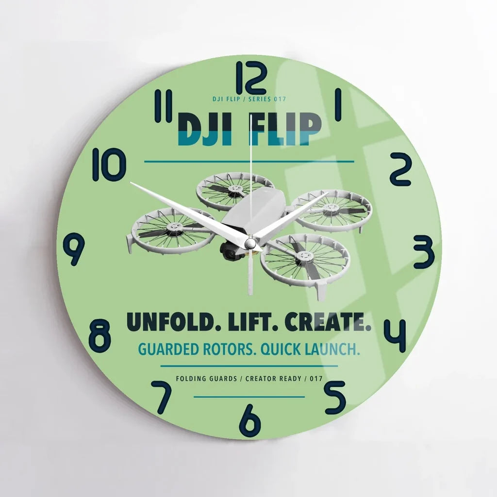 DJI Flip design on light green no frame wall clock