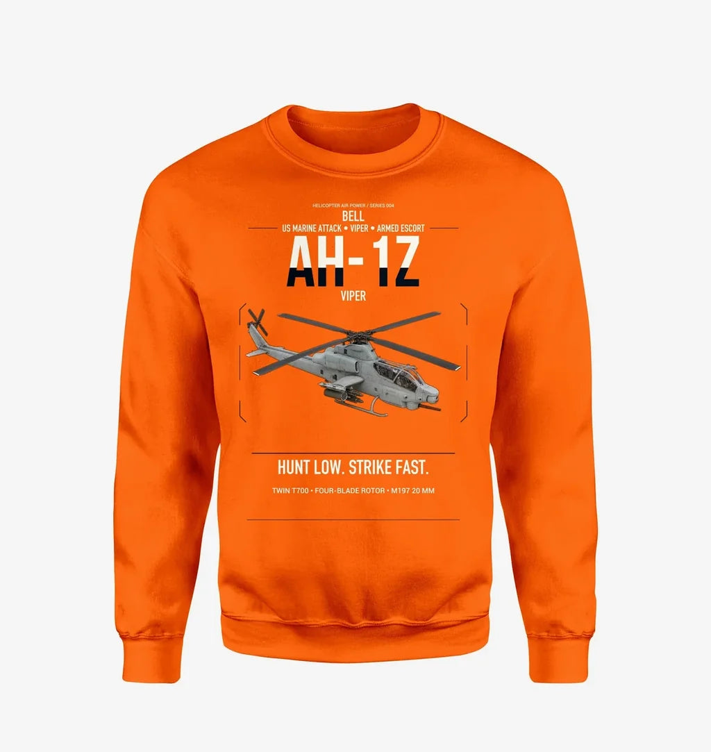 Bell AH-1Z Viper design on orange sweatshirt