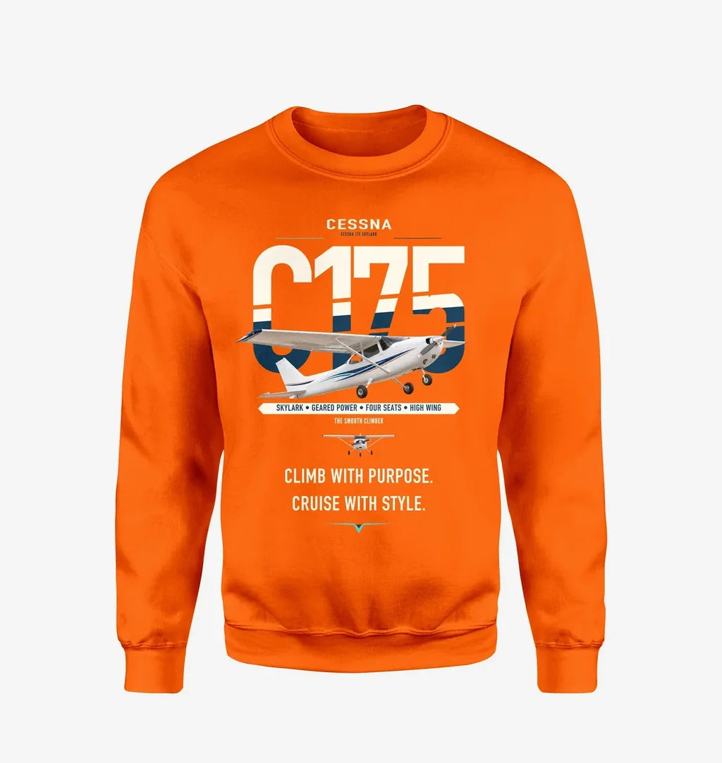 Cessna 175 Skylark design on orange sweatshirt