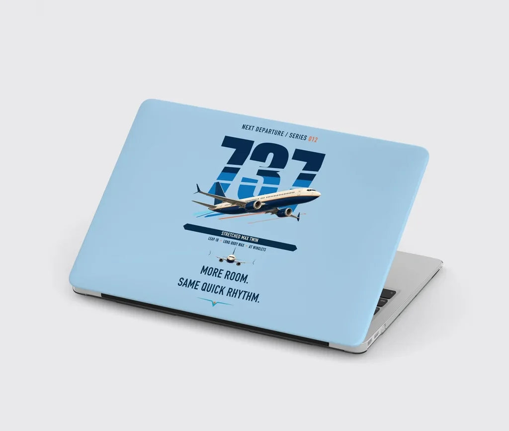 Boeing 737 MAX 9 design on light blue MacBook case