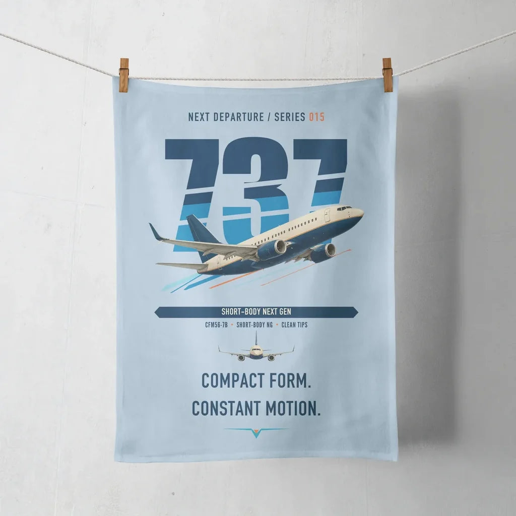 Boeing 737-700 NG design on light blue towel