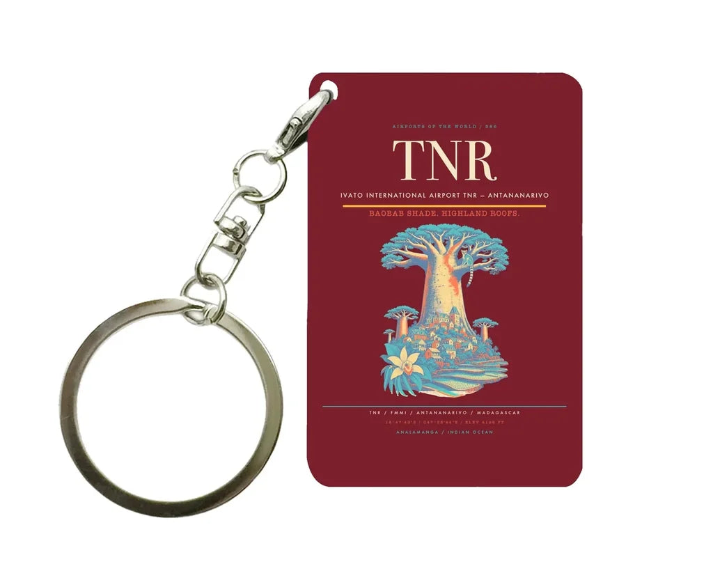 Ivato International Airport TNR — Antananarivo Key Chain design on dark red key chain