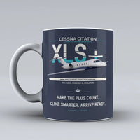 Thumbnail for Cessna Citation XLSPlus design on dark blue ceramic mug, double-side print