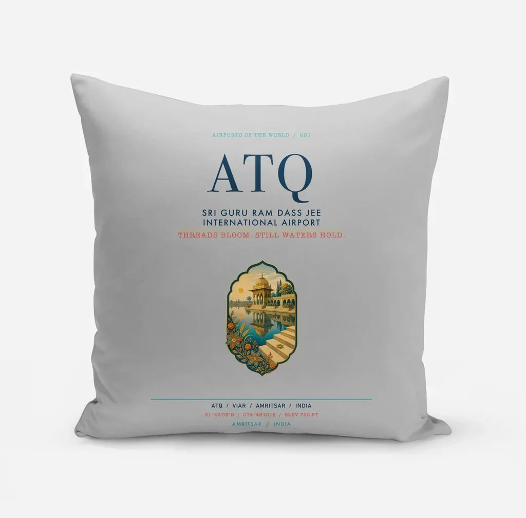 Sri Guru Ram Dass Jee International Airport Amritsar (ATQ) design on light gray pillow