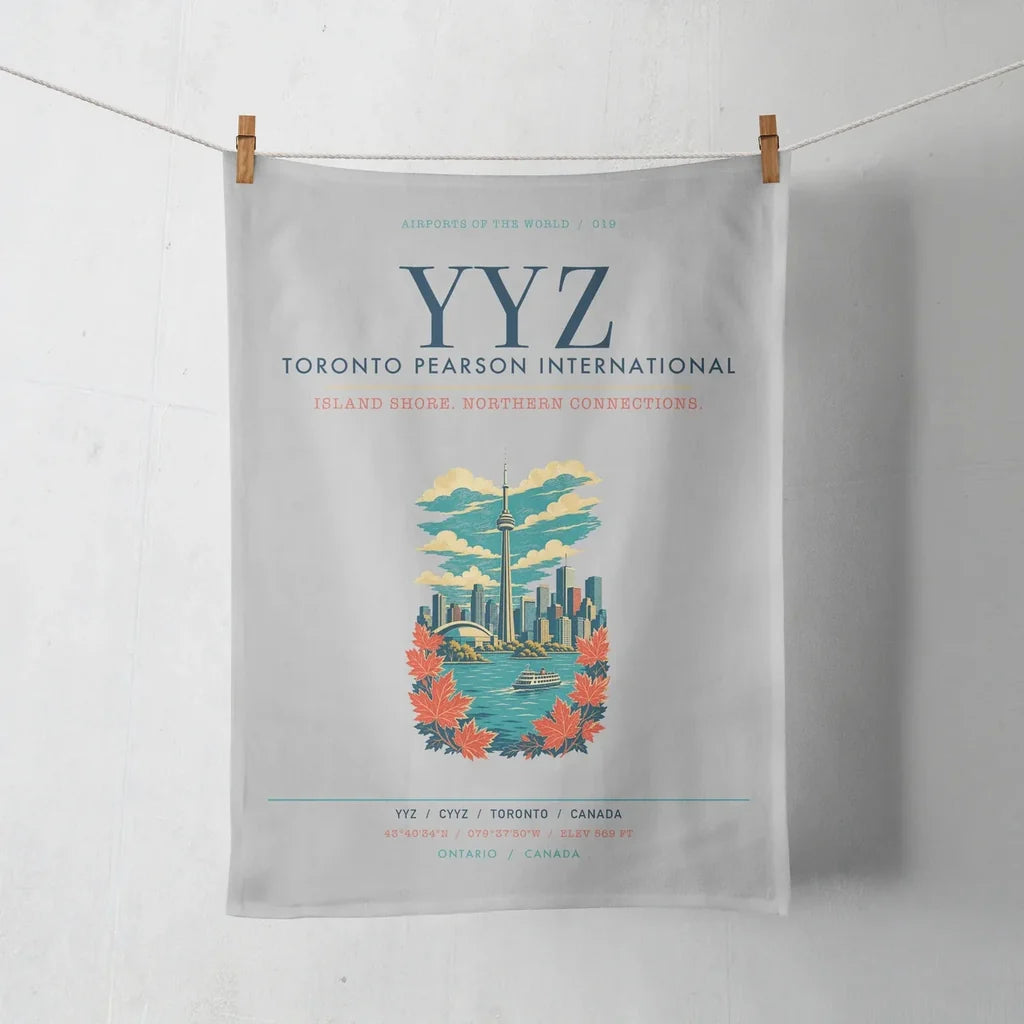 Toronto Pearson International Airport (YYZ) design on light gray towel