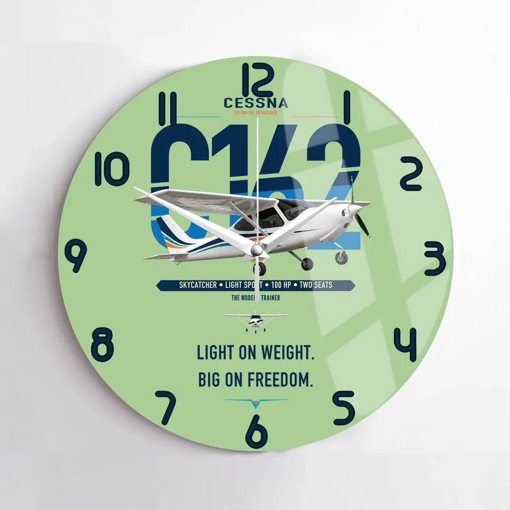 Cessna 162 Skycatcher design on light green no frame wall clock