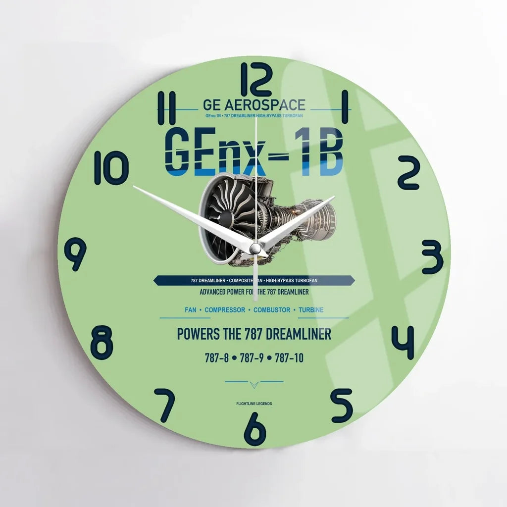 GEnx-1B design on light green no frame wall clock