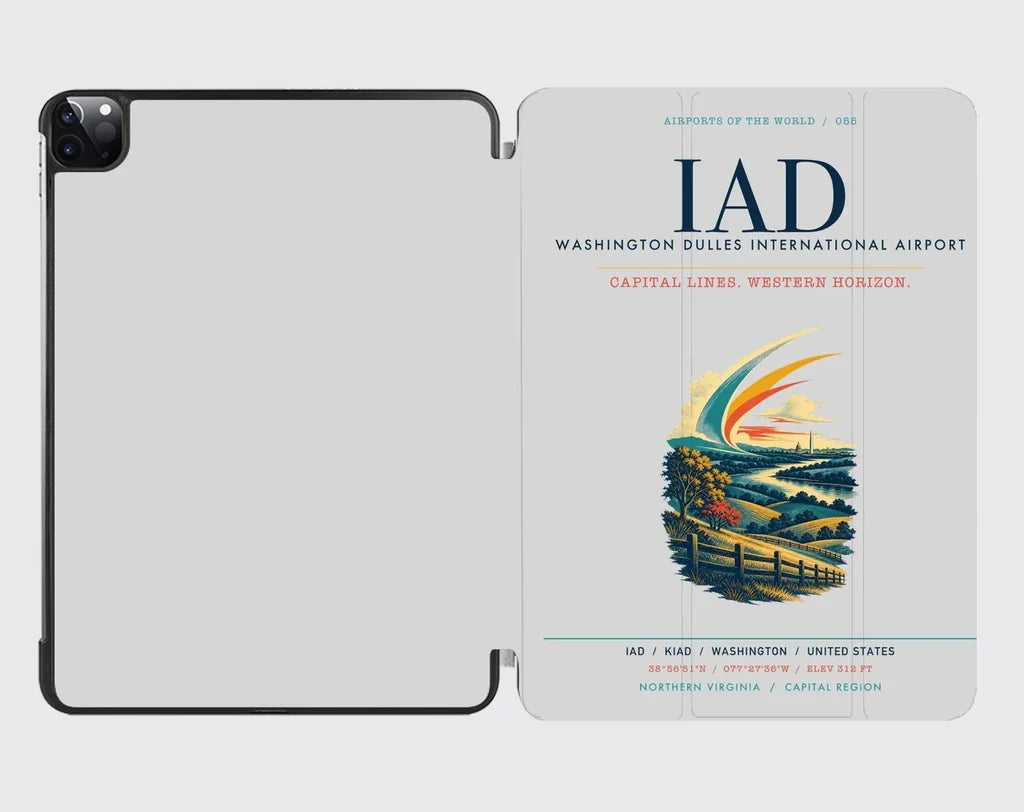 Washington Dulles International Airport (IAD) design on light gray ipad tablet case