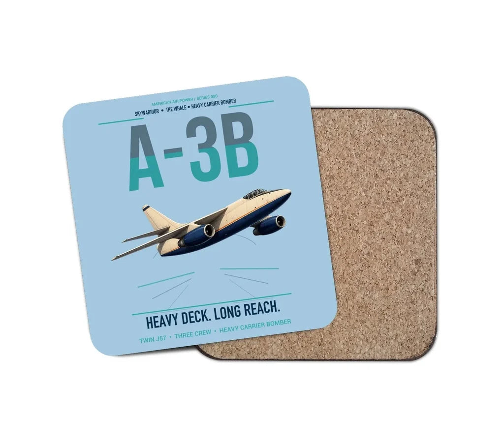 A-3B Skywarrior design on light blue 1 piece coaster