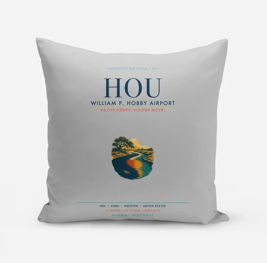 William P. Hobby Airport (HOU) design on light gray pillow