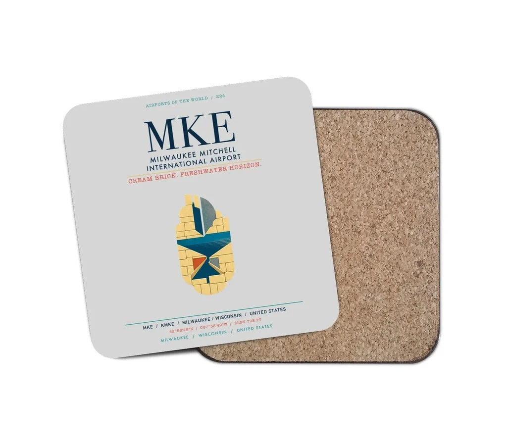 Milwaukee Mitchell International Airport (MKE) design on light gray 1 piece coaster