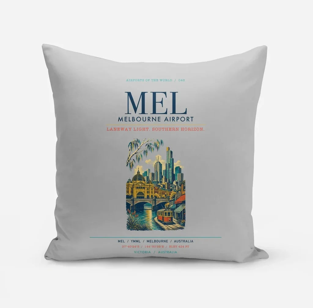 Melbourne Airport (MEL) design on light gray pillow