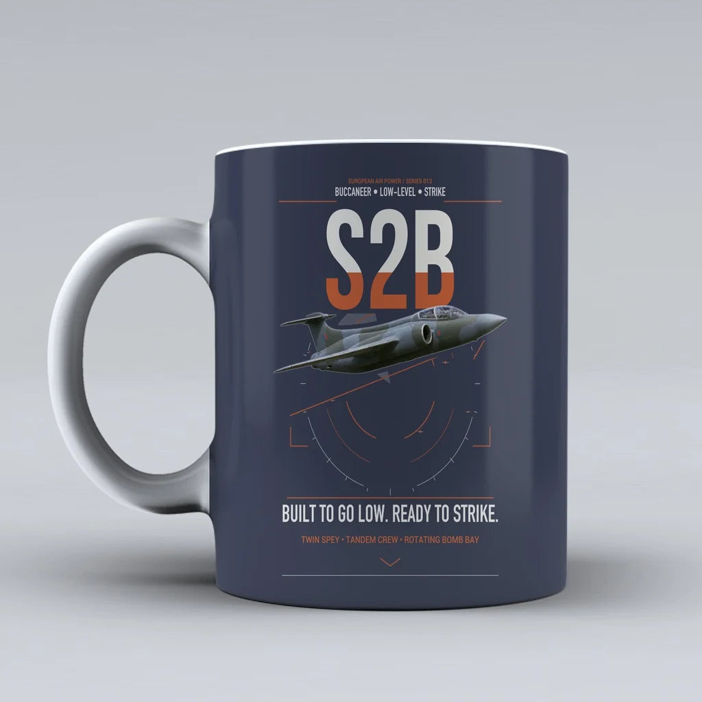 Blackburn Buccaneer S2B design on dark blue ceramic mug, double-side print