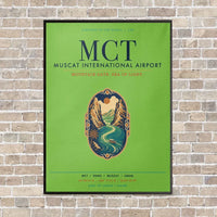 Thumbnail for Muscat International Airport MCT vertical canvas print - framed - light green background