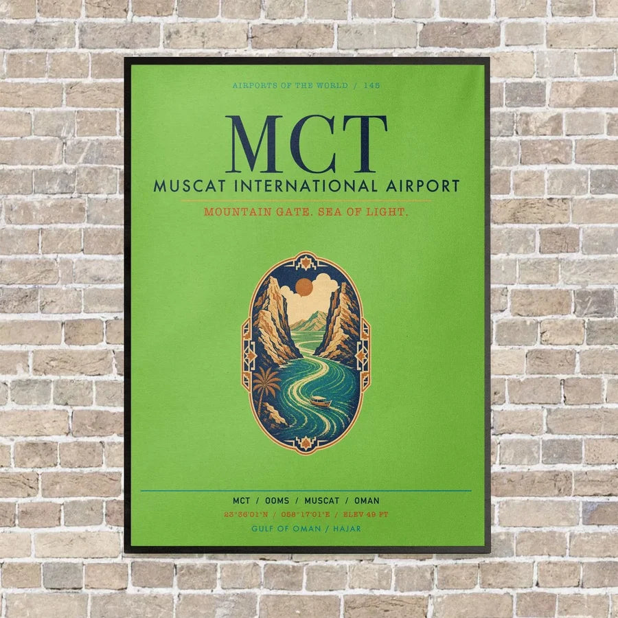 Muscat International Airport MCT vertical canvas print - framed - light green background