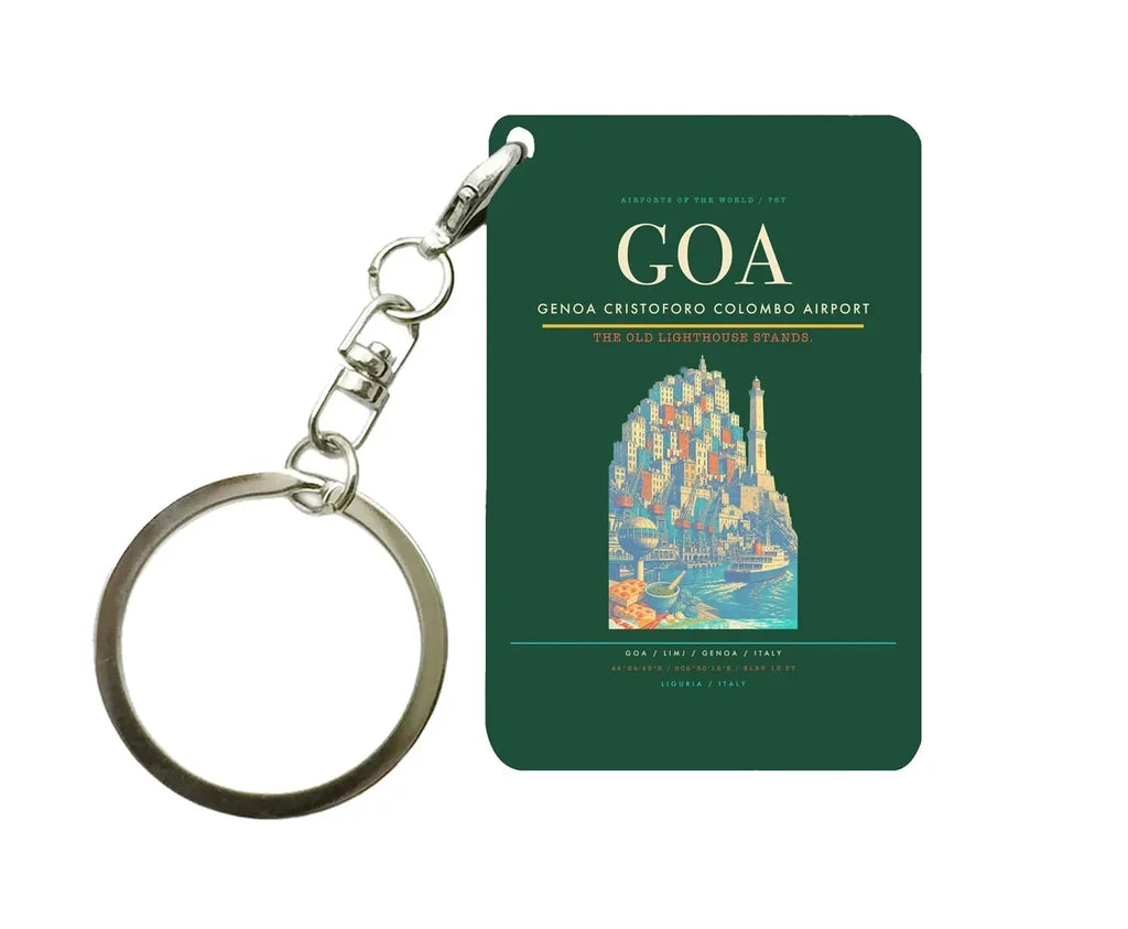 Genoa Cristoforo Colombo Airport (GOA) design on dark green key chain