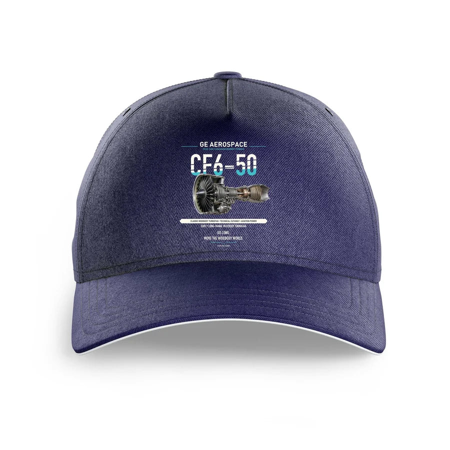 CF6-50 design on dark blue printed hat