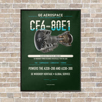 Thumbnail for CF6-80E1 vertical canvas print - framed - dark green background
