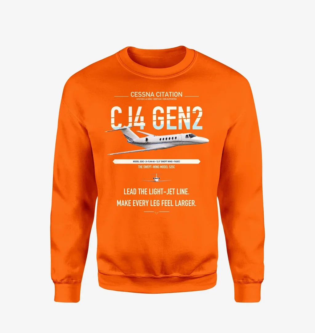 Cessna Citation CJ4 Gen2 design on orange sweatshirt