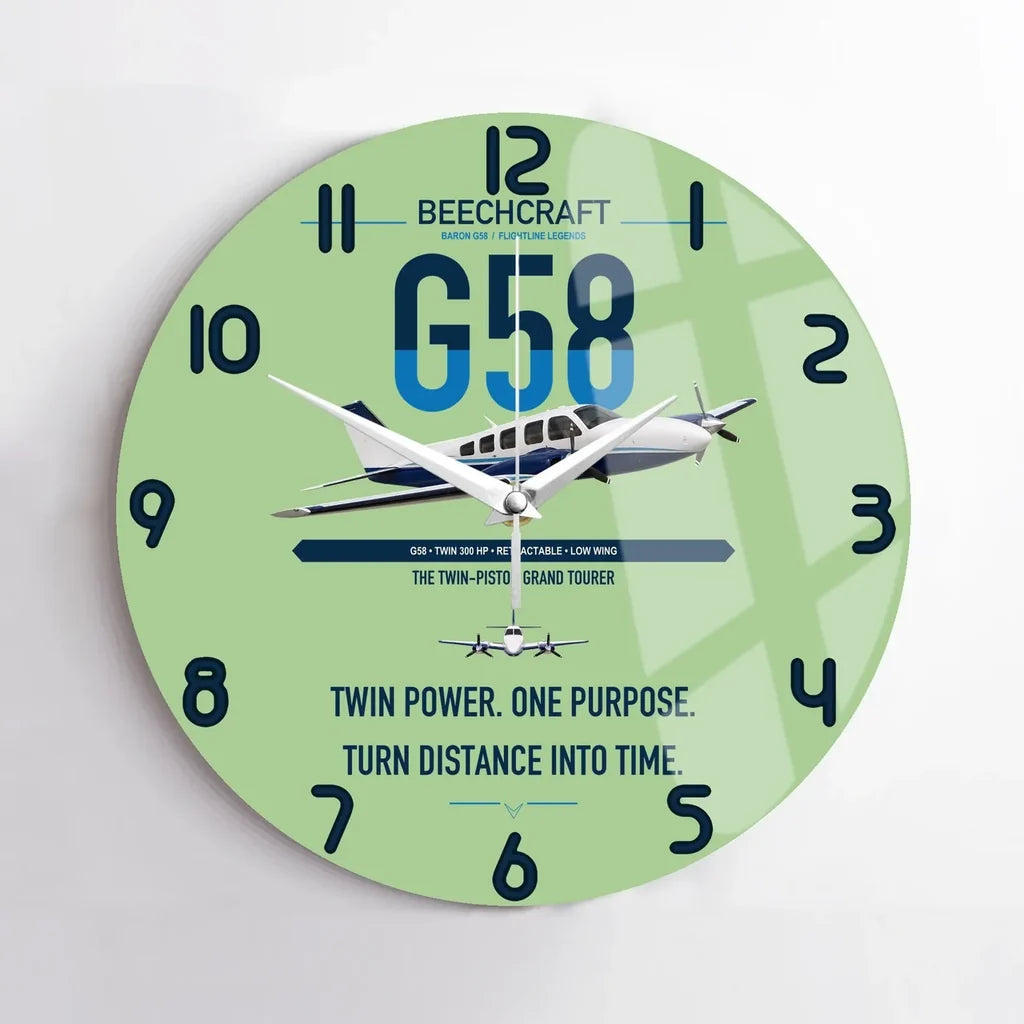 Beechcraft Baron G58 design on light green no frame wall clock