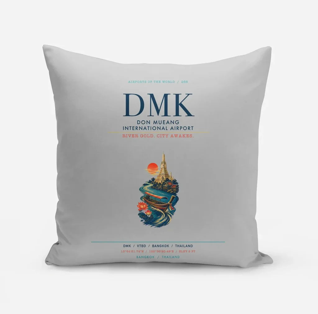 Don Mueang International Airport Bangkok (DMK) design on light gray pillow