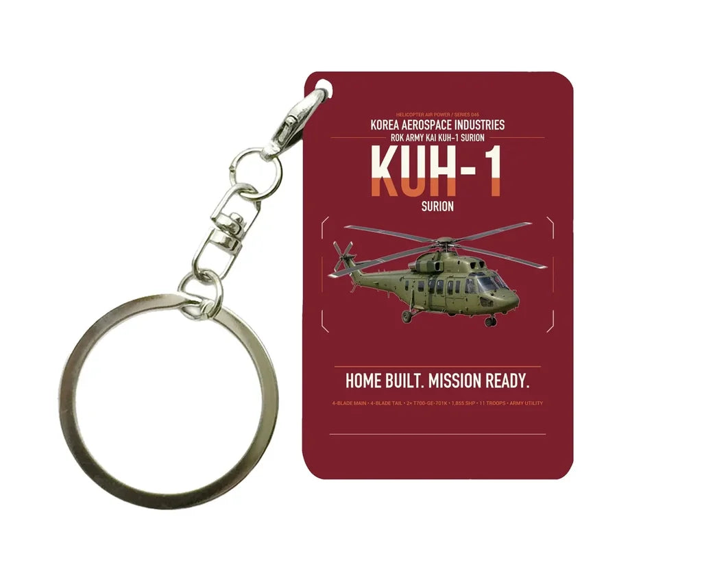 Korea Aerospace Industries KUH-1 Surion design on dark red designed key chain, double-side print