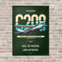 Thumbnail for Cessna 208 Caravan vertical canvas print - framed - dark green background
