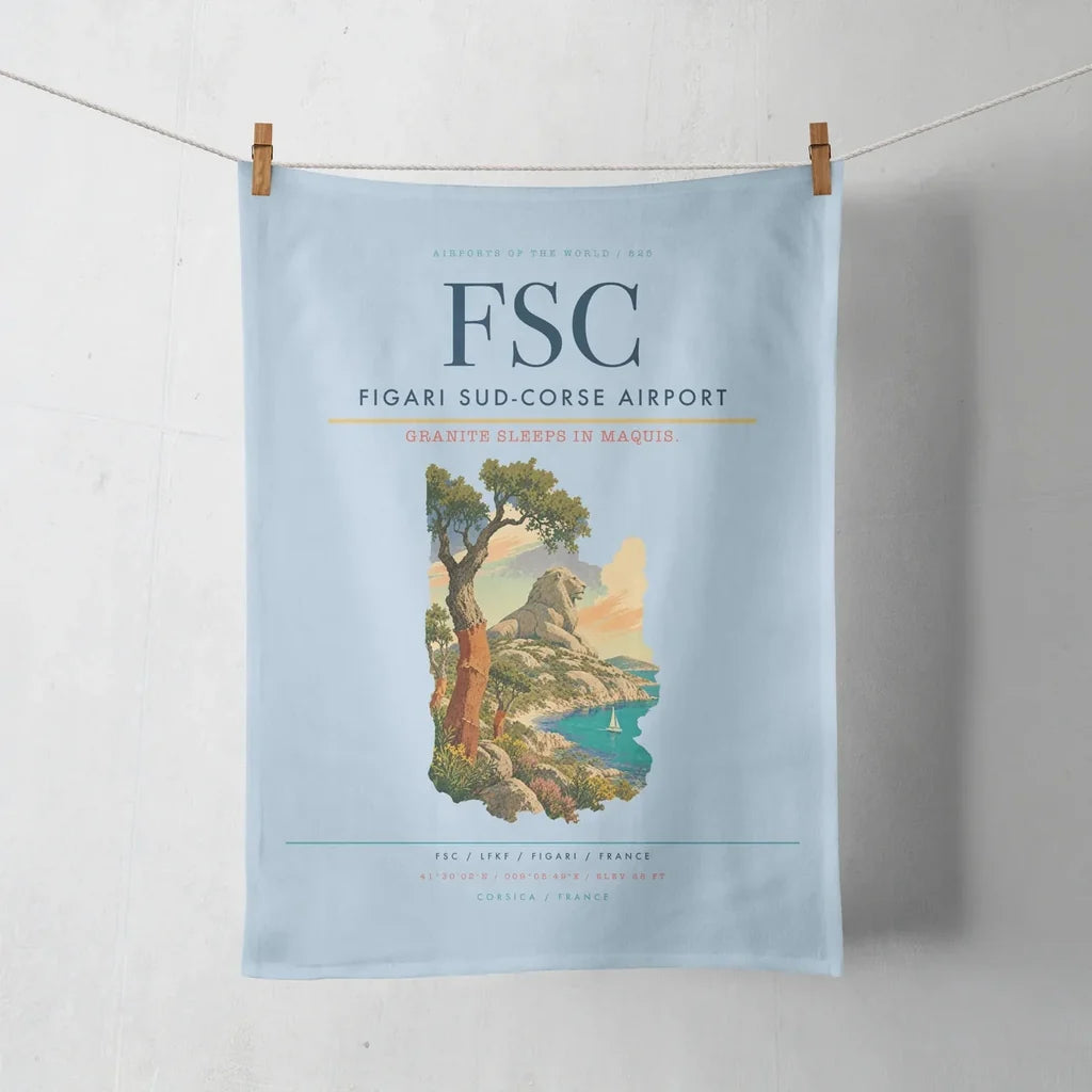 Figari Sud-Corse Airport (FSC) design on light blue towel
