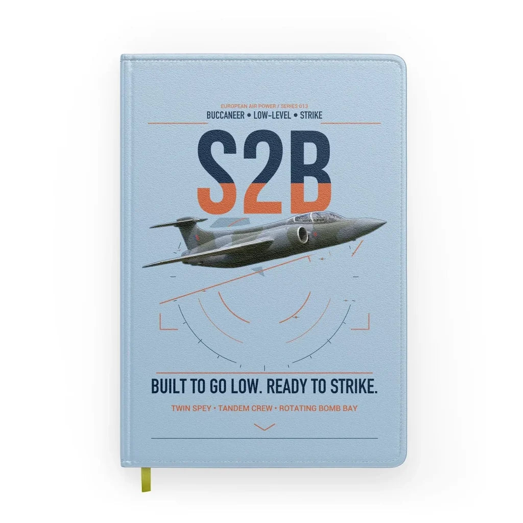 Blackburn Buccaneer S2B design on light blue notebook