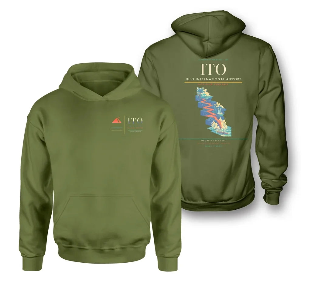 Hilo International Airport (ITO) design on green army double-side hoodie