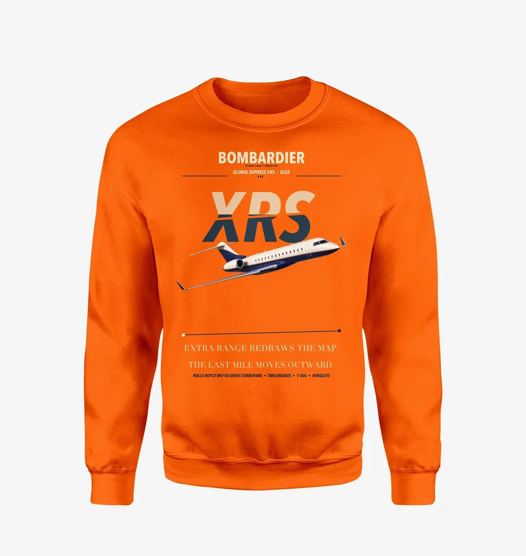 Bombardier Global Express XRS design on orange sweatshirt