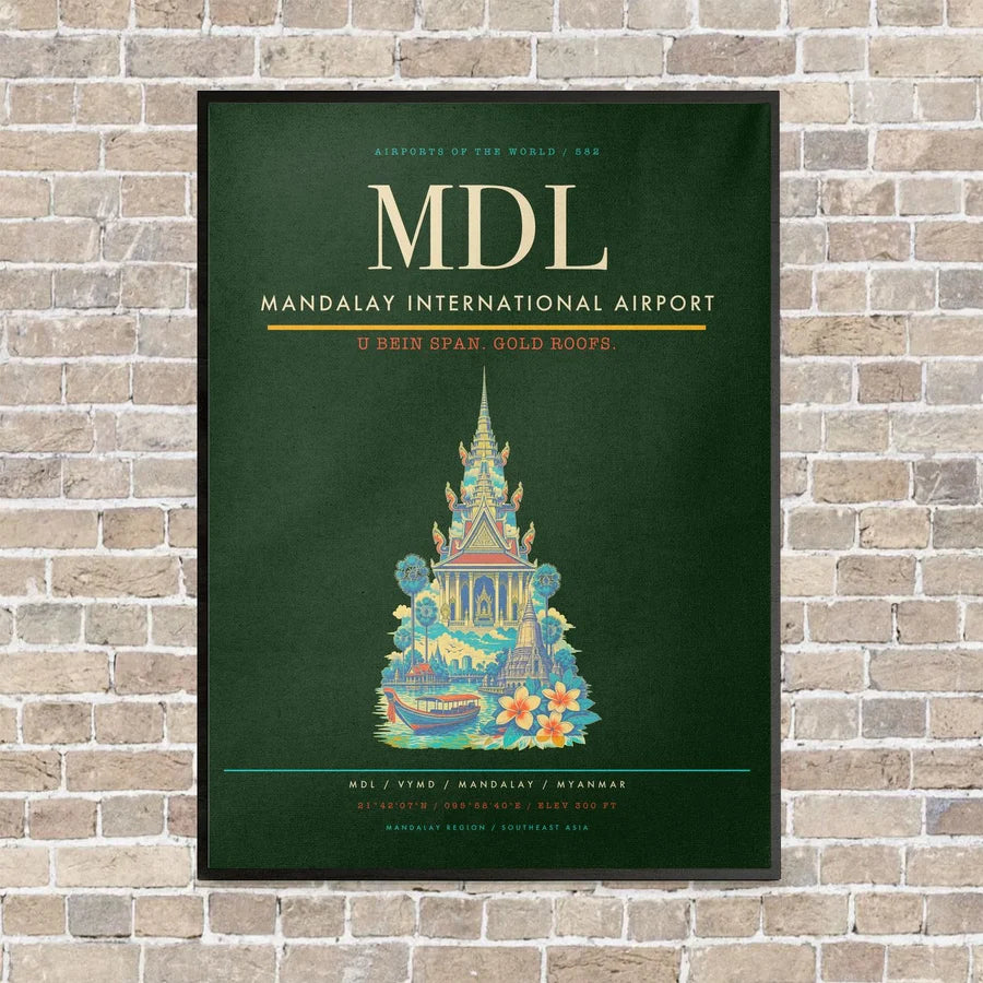 Mandalay International Airport MDL vertical canvas print - framed - dark green background