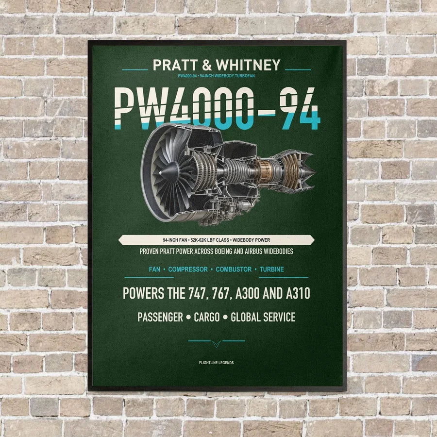 PW4000-94 vertical canvas print - framed - dark green background