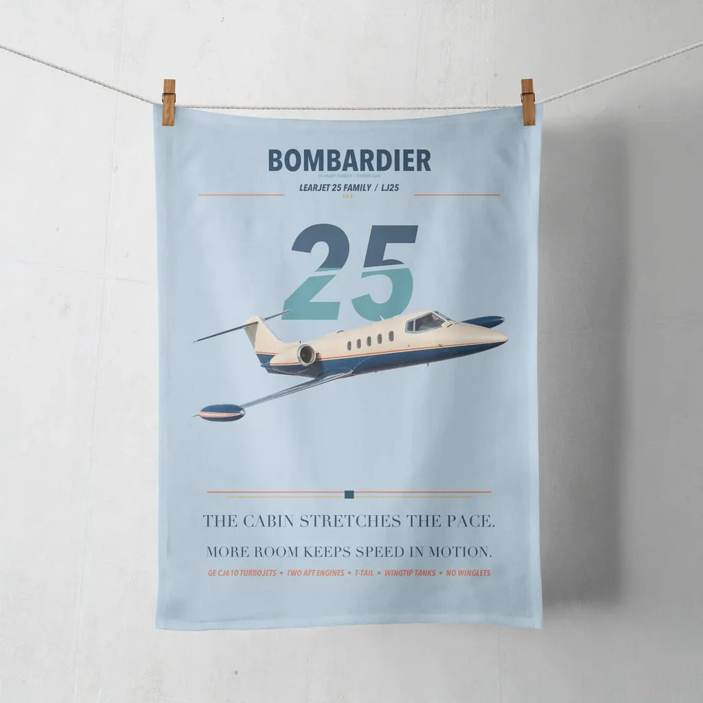 Bombardier Learjet 25 design on light blue towel