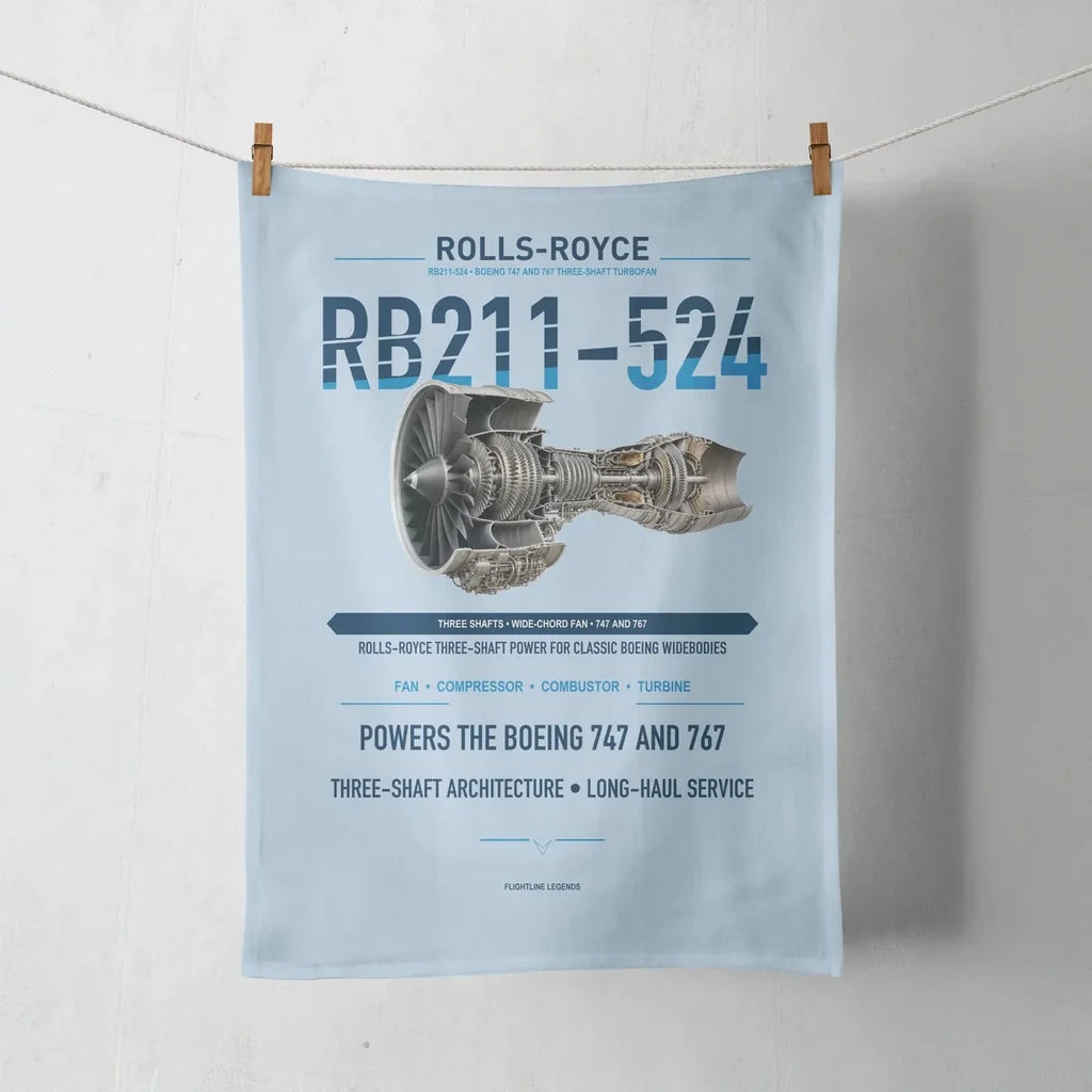 RB211-524 design on light blue towel