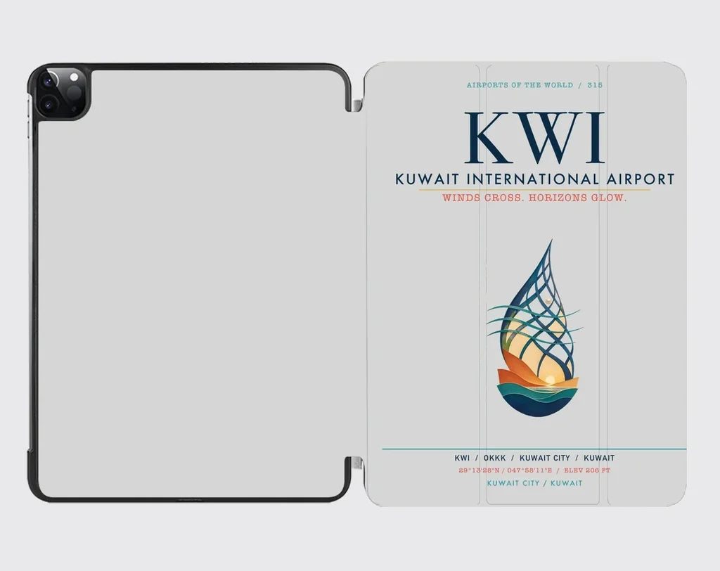 Kuwait International Airport (KWI) design on light gray ipad tablet case