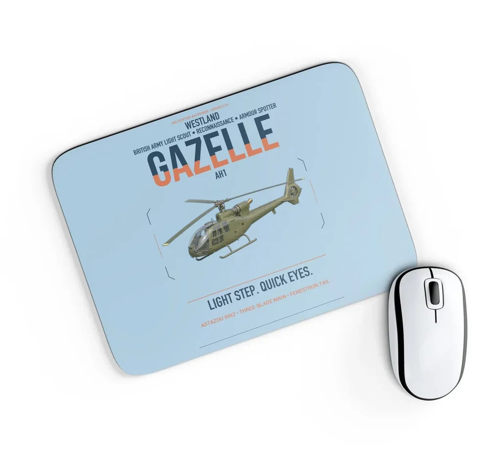 Westland Gazelle AH1 design on light blue rectangle mouse pad