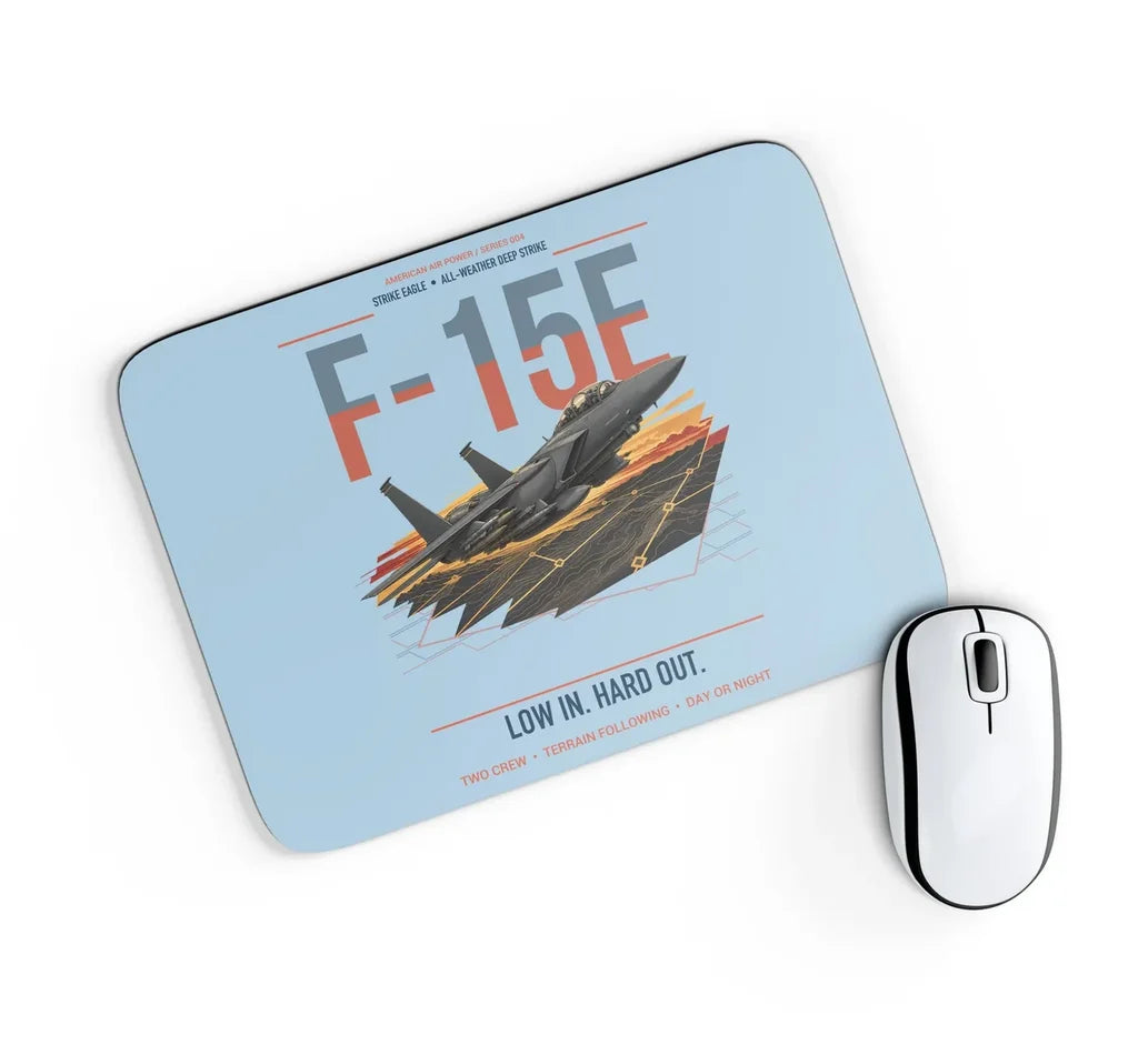 F-15E Strike Eagle design on light blue rectangle mouse pad
