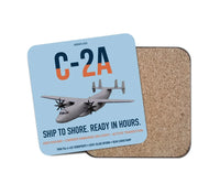 Thumbnail for C-2A Greyhound design on light blue 1 piece coaster