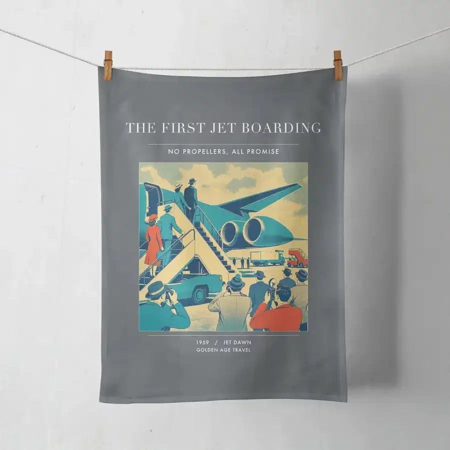 VINTAGE G4228 - The First Jet Boarding - Designed Towels design on gray