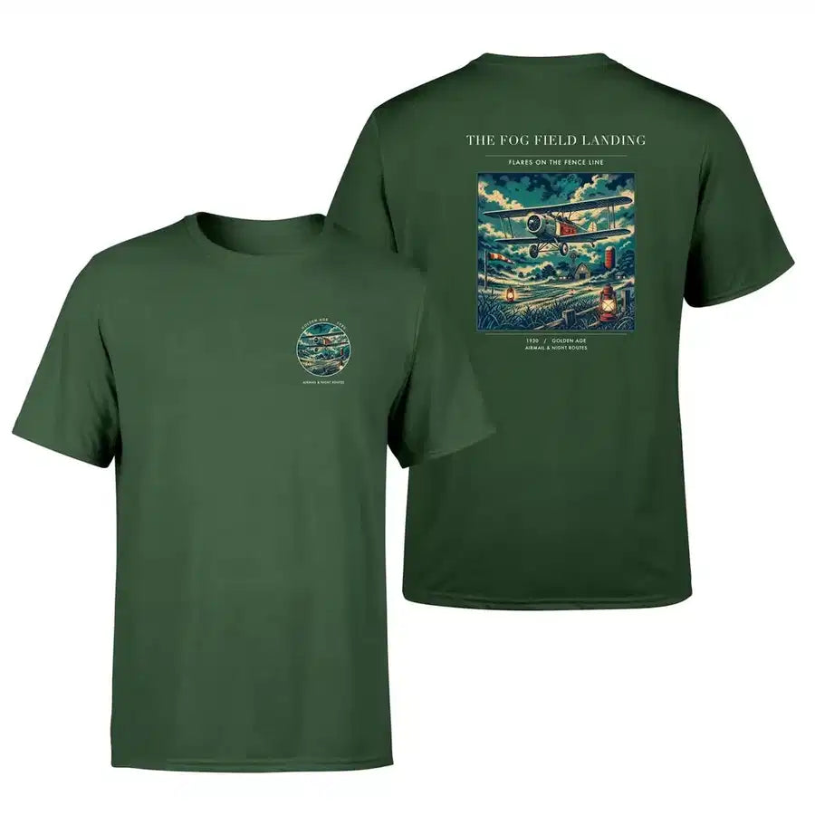 VINTAGE G4150 - The Fog Field Landing - Double-Side T-Shirt design on darkgreen double side t shirt