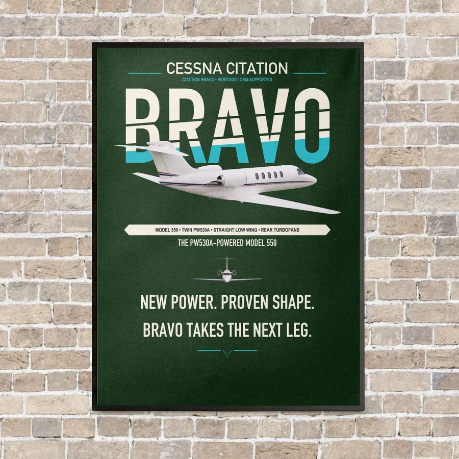 Cessna Citation Bravo vertical canvas print - framed - dark green background