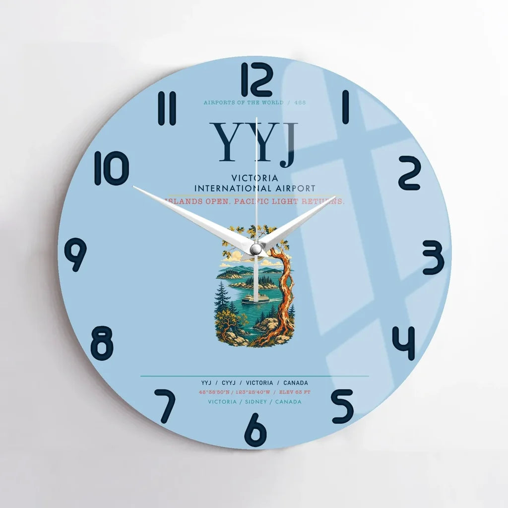 Victoria International Airport (YYJ) design on light blue no frame wall clock