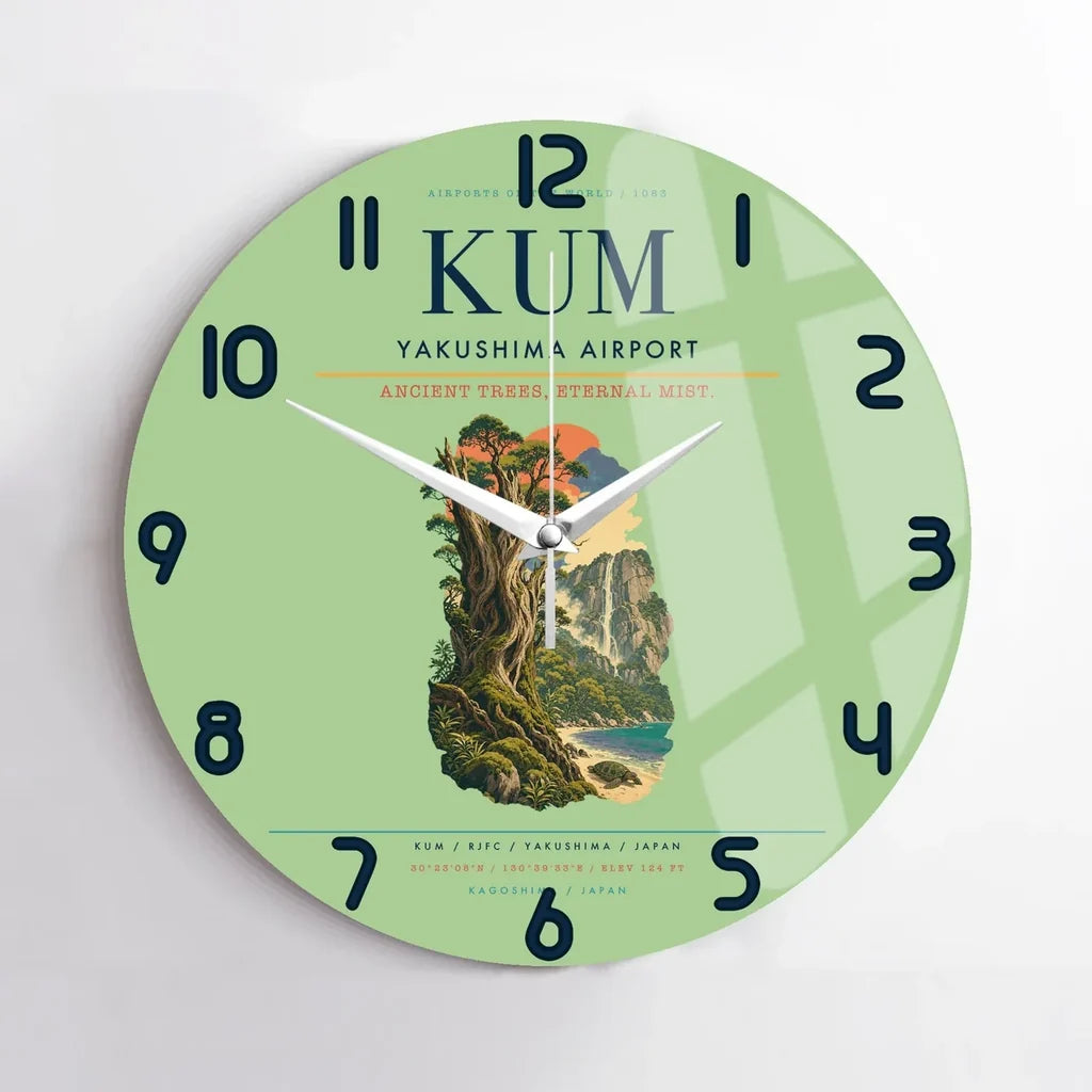 Yakushima Airport (KUM) design on light green no frame wall clock